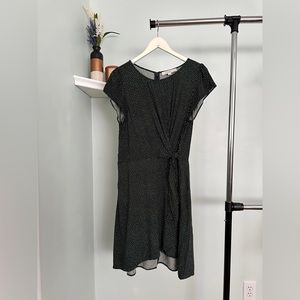 Loft Women’s Dotted Wrap Skirt Flutter Dress, Dark Green
